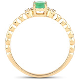 Quintessence Fine Jewelry Rings Dainty Emerald and Diamond Ring in 14K Yellow Gold, Genuine