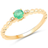 Quintessence Fine Jewelry Rings Dainty Emerald and Diamond Ring in 14K Yellow Gold, Genuine