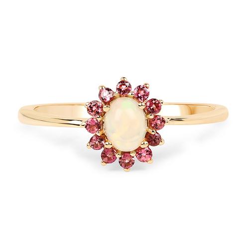 Quintessence Fine Jewelry Rings Opal and Pink Tourmaline Ring-Dainty and Sweet, Perfect for October Babies!