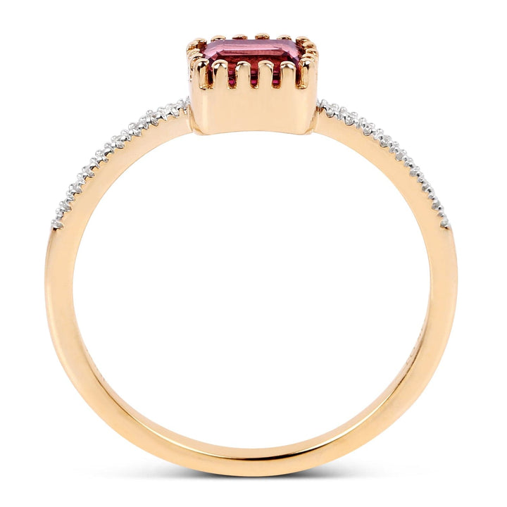 Quintessence Fine Jewelry Rings Pink Tourmaline and Diamond Ring 14K Yellow Gold Unique