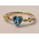 Quintessence Fine Jewelry Rings Topaz Ring Blue Topaz Heart Ring with Twinkling Diamonds in 14K Yellow Gold