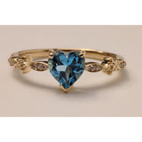 Quintessence Fine Jewelry Rings Topaz Ring Blue Topaz Heart Ring with Twinkling Diamonds in 14K Yellow Gold