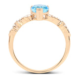 Quintessence Fine Jewelry Rings Topaz Ring Blue Topaz Heart Ring with Twinkling Diamonds in 14K Yellow Gold