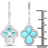 Quintessence Jewelry Genuine Tuquoise Cross Earrings with Zircon 925 Sterling Silver