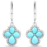 Quintessence Jewelry Genuine Tuquoise Cross Earrings with Zircon 925 Sterling Silver