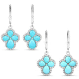 Quintessence Jewelry Genuine Tuquoise Cross Earrings with Zircon 925 Sterling Silver