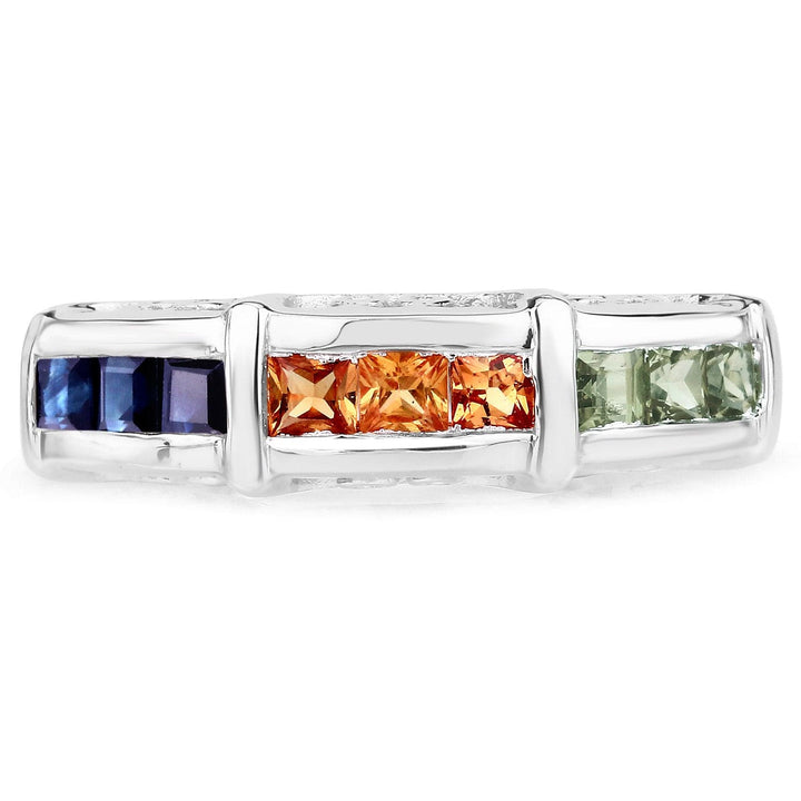 Quintessence Rings Natural Sapphire Sterling Silver Ring Channel Set Multi Colored Sapphires