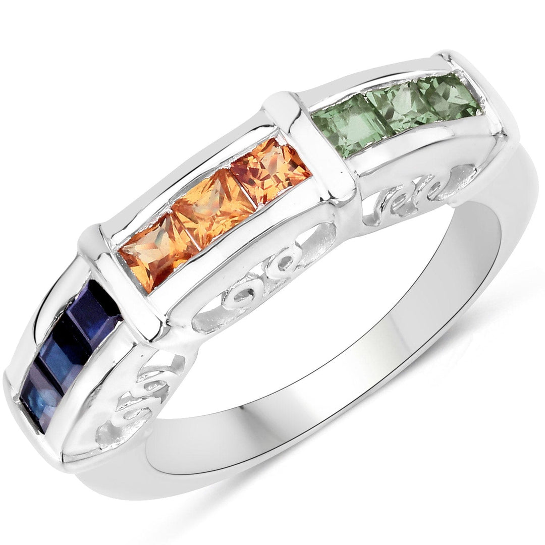 Quintessence Rings Natural Sapphire Sterling Silver Ring Channel Set Multi Colored Sapphires