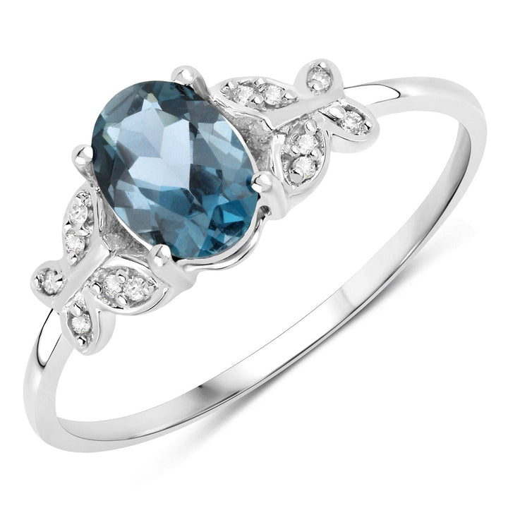 QUintessence Rings White 14K London Blue Topaz and Diamond Butterfly Ring in 14K Gold