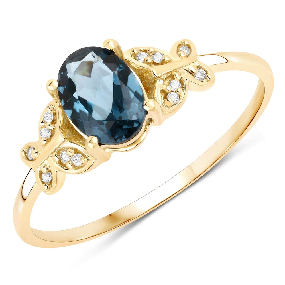 QUintessence Rings Yellow 14K London Blue Topaz and Diamond Butterfly Ring in 14K Gold