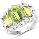 Peridot and White Topaz .925 Sterling Silver Ring 6.00 Carat