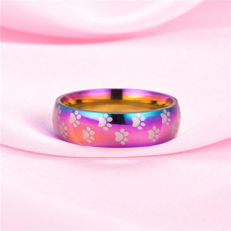 Rainbow Paw Rings, Very Cute! Little paws on the rings, Stainless Steel. - The Pink Pigs, Animal Lover's Boutique