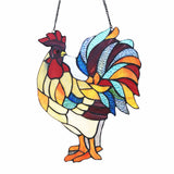 Rooster Tiffany Style Colorful Chicken Stained Glass Lamp or Hanging Panel