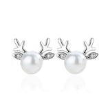 Deer Pearl Necklace and Earrings in 925 Sterling Silver - The Pink Pigs, A Compassionate Boutique