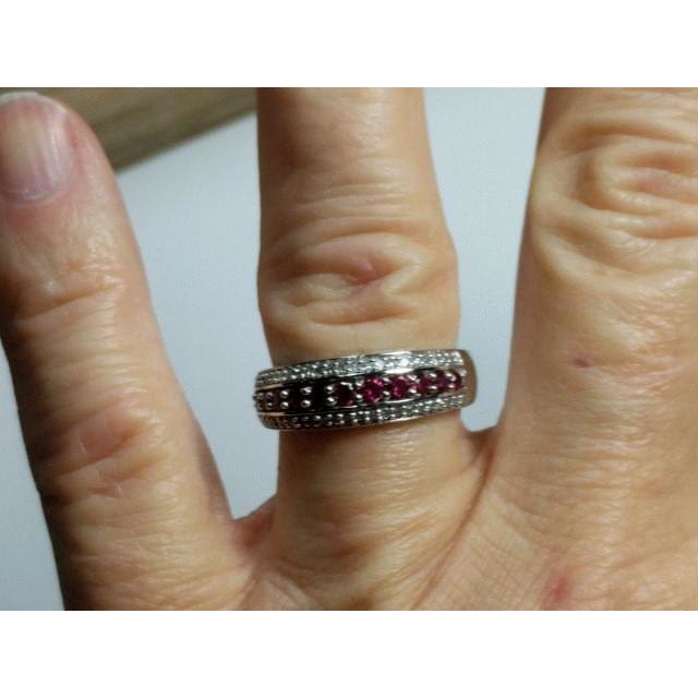 Rhodolite Garnet and Diamond Eternity Style Ring in 10K White Gold, sz 7, Beautiful! .61ctw - The Pink Pigs, A Compassionate Boutique