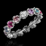 Riverside Fine Jewelry Rings Sapphire and Diamond Eternity Band in 18K White Gold-Flower Motif