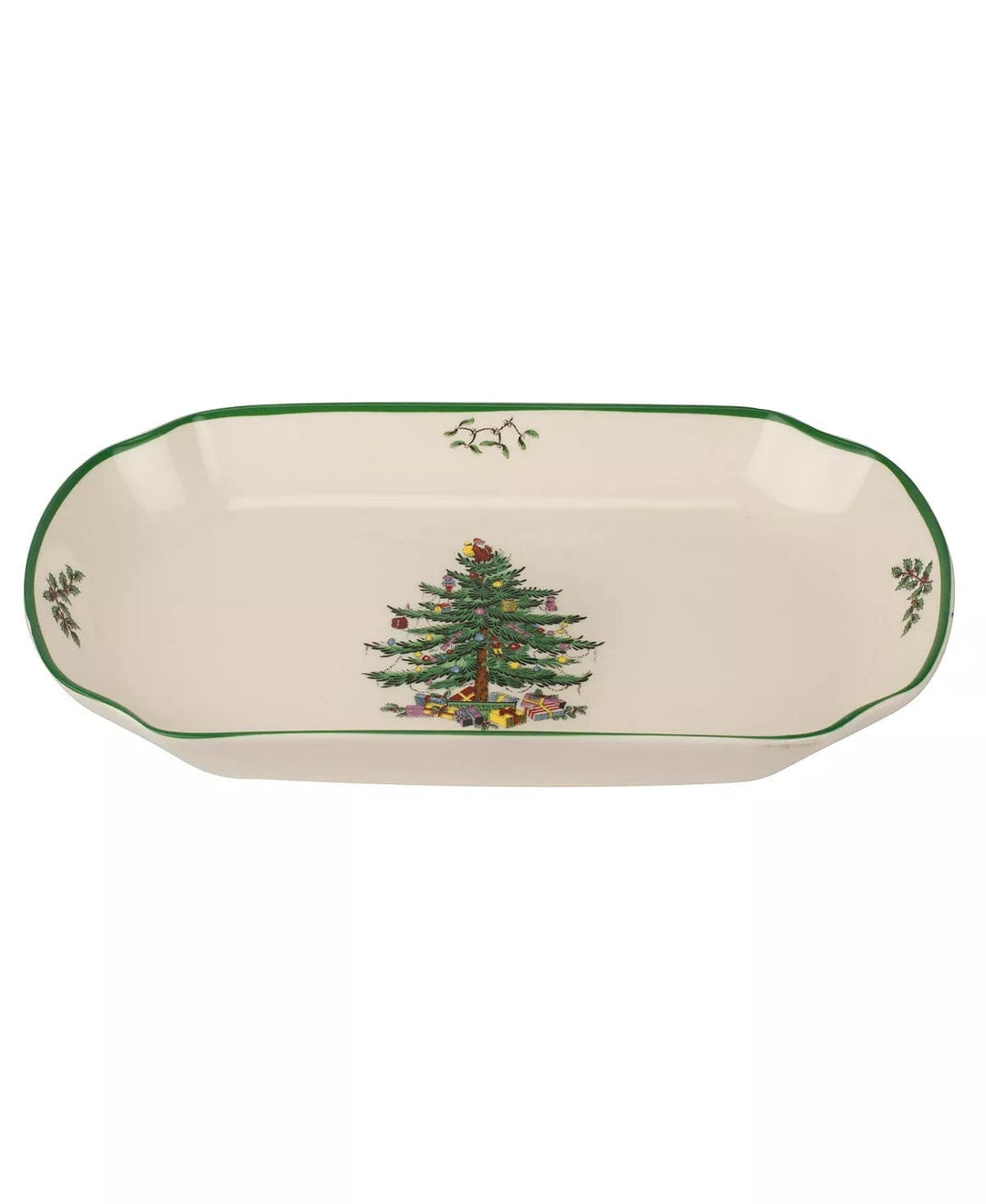 ROYAL WORCESTER-SPODE/PORTMEIRION CHRISTMAS Christmas Tree Rectangular Scalloped Porcelain Tray Machine Washable Imported
