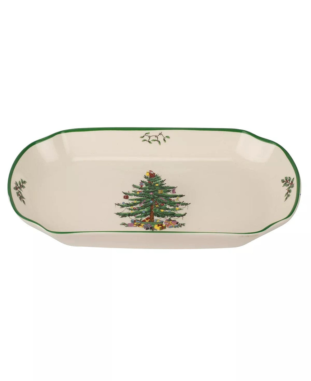 ROYAL WORCESTER-SPODE/PORTMEIRION CHRISTMAS Christmas Tree Rectangular Scalloped Porcelain Tray Machine Washable Imported