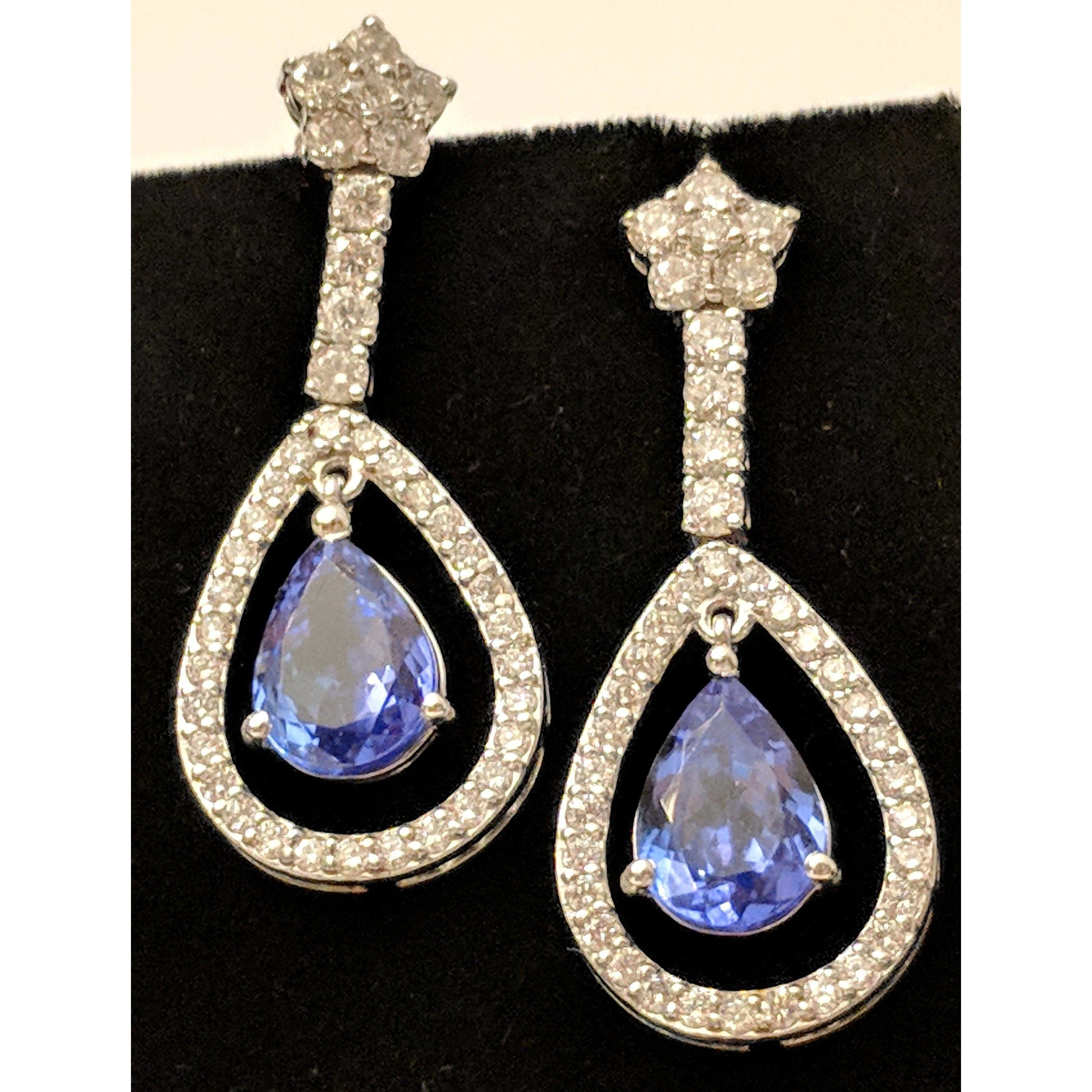 Tanzanite and Diamond Earrings, 14K Gold, Gorgeous and Rare 8ctw Tanzanite & Diamonds in 14K Gold - The Pink Pigs, A Compassionate Boutique