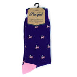 Seleni NY Apparel Purple Men's Crew Socks-Pigs, Police, Camo, Dogs, CUTE!