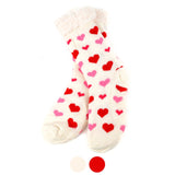 Selini Apparel Hearts Cream Ladies & Girls Slipper Socks, Thick & Fuzzy Sherpa Slipper Socks, 5 Varieties SZ 4-10shoe