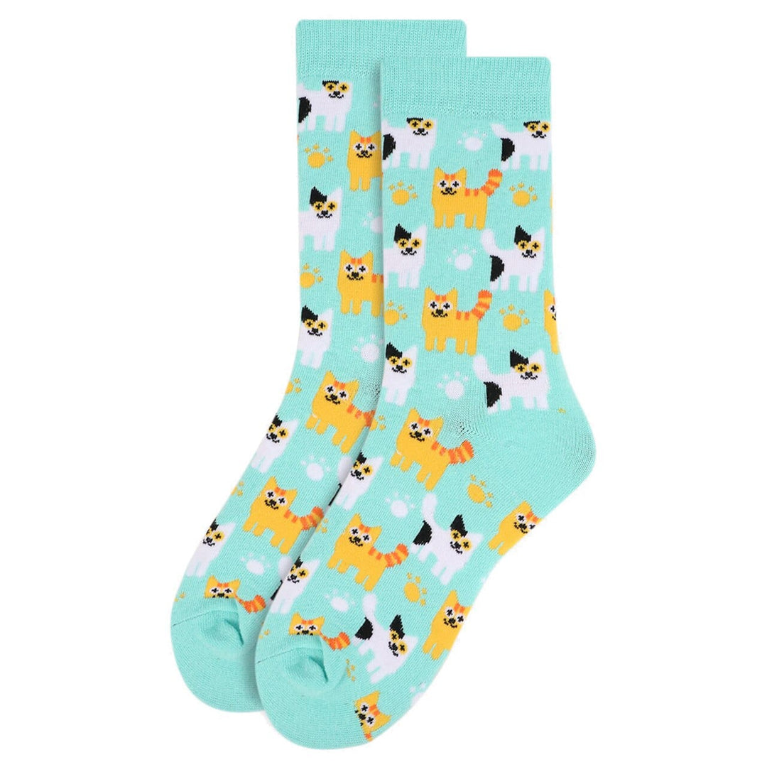 Selini Socks Kitten Cats All Over Crew Socks, 2 Colors, Quality, Unisex