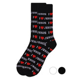 Selini Socks Men / Black I Love Jesus or Bible Faith Inspired Christian Crew Socks for Men or Women