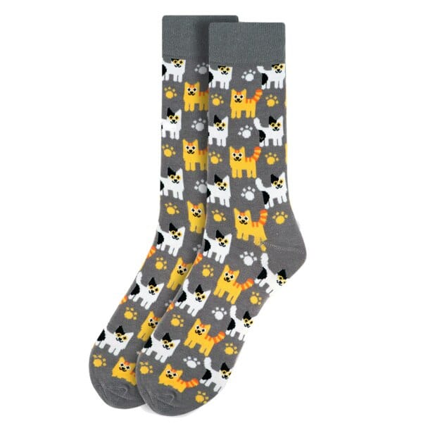 Selini Socks Mens Kitten Cats All Over Crew Socks, 2 Colors, Quality, Unisex
