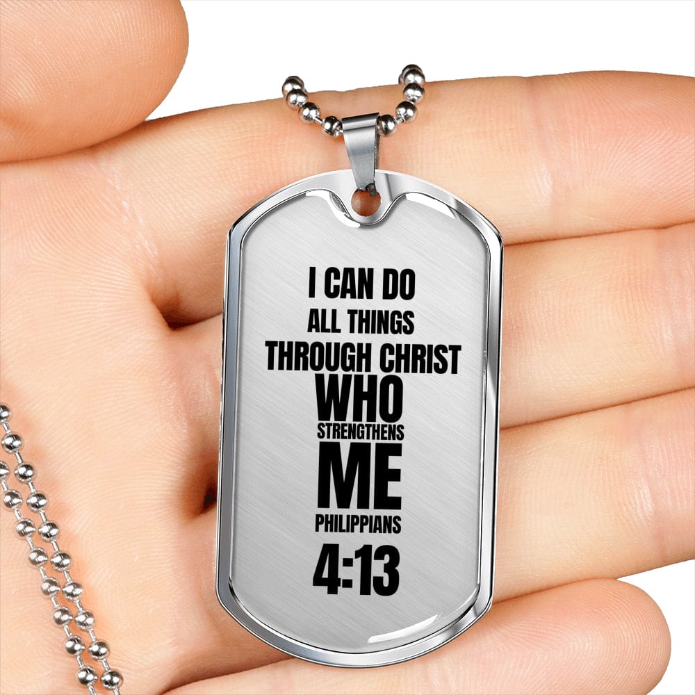 ShineOn Fulfillment Jewelry Dog Tag Necklace Philippians 4:13 Bible Verse