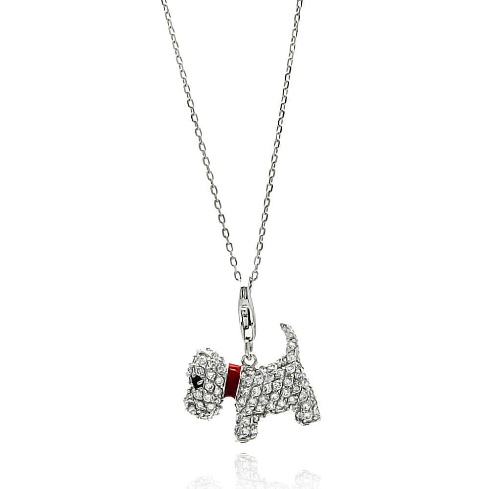 Silver Palace Fine Fashion Jewelry-Necklace Little Dog Necklace Sterling Silver and CZ, Red Enamel Collar