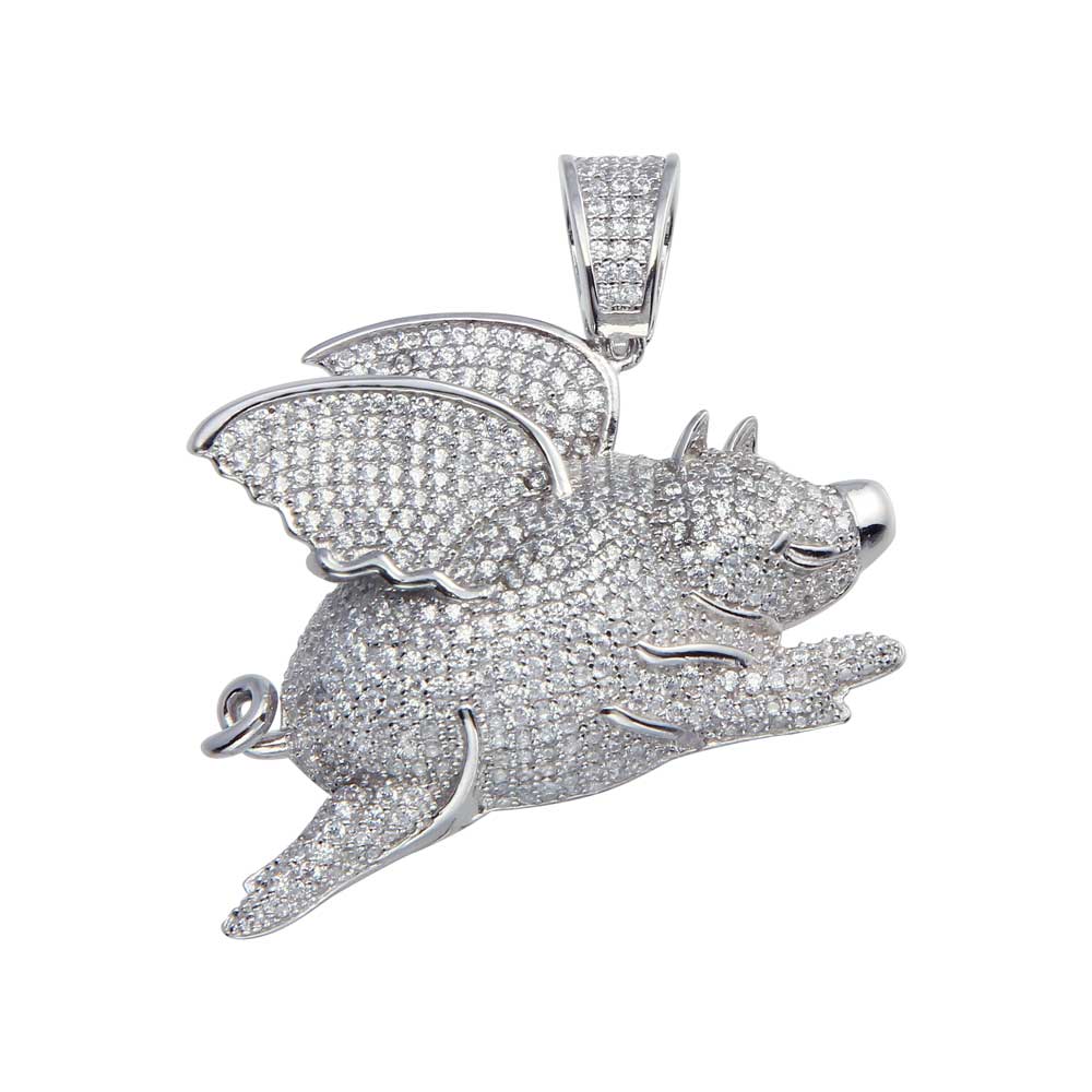 Silver Palace Fine Fashion Jewelry-Necklace Pendant Flying Pig Pendant Sterling Silver, Ultra Sparkly!