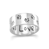 Silver Stars Fine Fashion Jewelry Ring 5 Paw Print "Unconditional Love" Wide Band Ring for Pet Lovers!