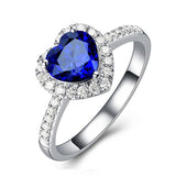 Simulated Sapphire and Crystal Heart Shaped Ring. Sterling Silver, Classic Gift of Love