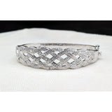 SJ Fashion Bracelets White Gold Plated Natural Diamond Basket Weave Gold Plated Bangle Bracelet with REAL Diamonds!  Very Affordable!