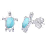 Sonara Earrings Larimar Larimar or Blue Created Opal Turtle Post Earrings Sterling Silver