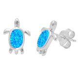 Sonara Earrings Opal Larimar or Blue Created Opal Turtle Post Earrings Sterling Silver