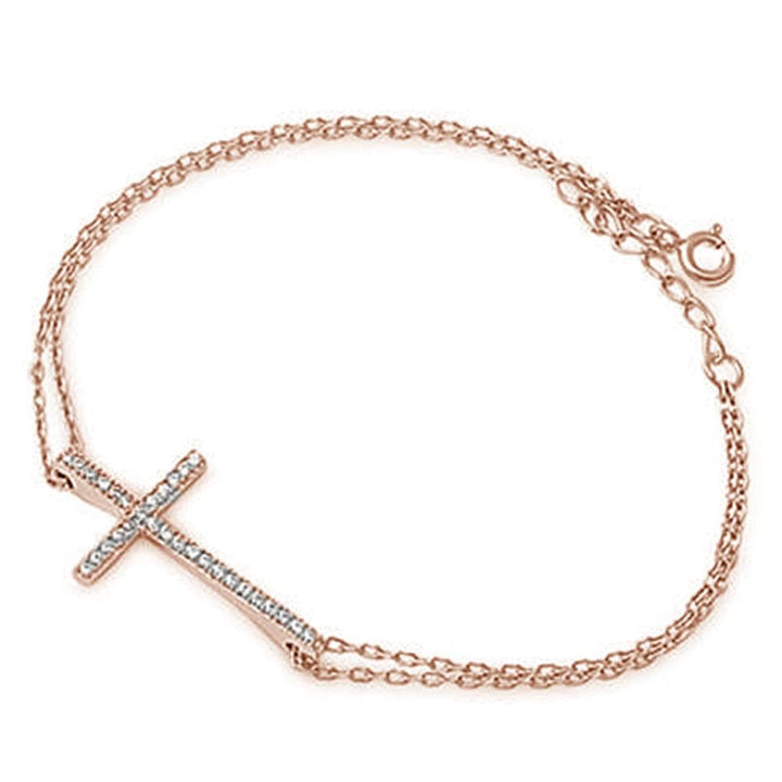 Sonara Fine Fashion Jewelry Bracelet Rose Sterling Silver Cross Bracelets with CZ, Rhodium, Rose or Yellow Gold Plated One or Two Strands 7"