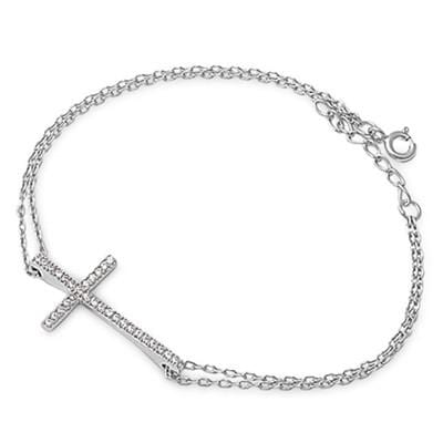 Sonara Fine Fashion Jewelry Bracelet Silver Sterling Silver Cross Bracelets with CZ, Rhodium, Rose or Yellow Gold Plated One or Two Strands 7"