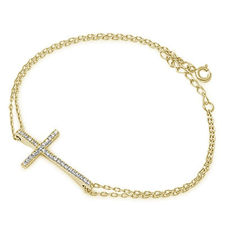 Sonara Fine Fashion Jewelry Bracelet Yellow Sterling Silver Cross Bracelets with CZ, Rhodium, Rose or Yellow Gold Plated One or Two Strands 7"