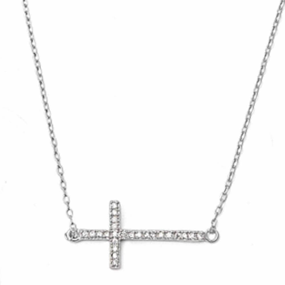 Sonara Fine Fashion Jewelry-Necklace White Sideways Cross Necklace with CZ Sterling Silver White, Yellow or Rose Gold Plated