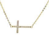 Sonara Fine Fashion Jewelry-Necklace Yellow Sideways Cross Necklace with CZ Sterling Silver White, Yellow or Rose Gold Plated