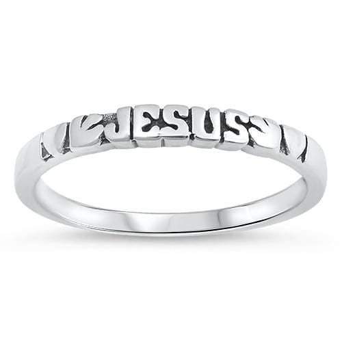 Sonara Fine Fashion Jewelry Ring 4 "Jesus" and Hearts Engraved Sterling Silver Band