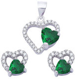 Sonara Fine Fashion Jewelry SET Emerald/CZ Special Buy!  Sterling Silver Double Heart Sets Cubic Zirconia and Simulated Gemstones