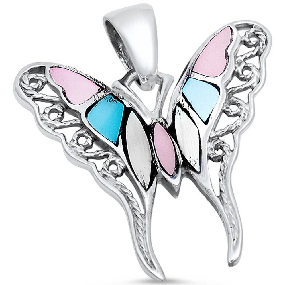 Sonara Fine Fashion Jewelry SET Multi-Color-CZ Butterfly Onyx or Abalone Jewelry-Ring, Pendant, Earrings Sterling Silver, Beautiful!