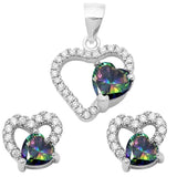 Sonara Fine Fashion Jewelry SET Rainbow Topaz/CZ Special Buy!  Sterling Silver Double Heart Sets Cubic Zirconia and Simulated Gemstones