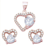 Sonara Fine Fashion Jewelry SET Rose/CZ Special Buy!  Sterling Silver Double Heart Sets Cubic Zirconia and Simulated Gemstones