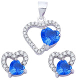 Sonara Fine Fashion Jewelry SET Sapphire/CZ Special Buy!  Sterling Silver Double Heart Sets Cubic Zirconia and Simulated Gemstones