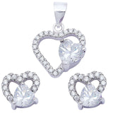 Sonara Fine Fashion Jewelry SET White/CZ Special Buy!  Sterling Silver Double Heart Sets Cubic Zirconia and Simulated Gemstones