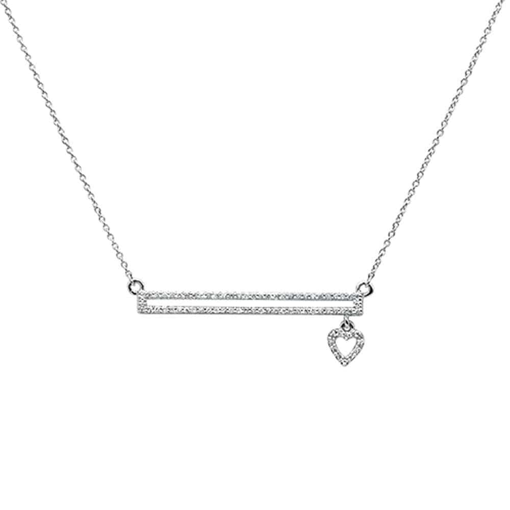 Sonara Fine Jewelry Necklaces Genuine Diamond and 14K White Gold Bar Pendant with Dangling Heart