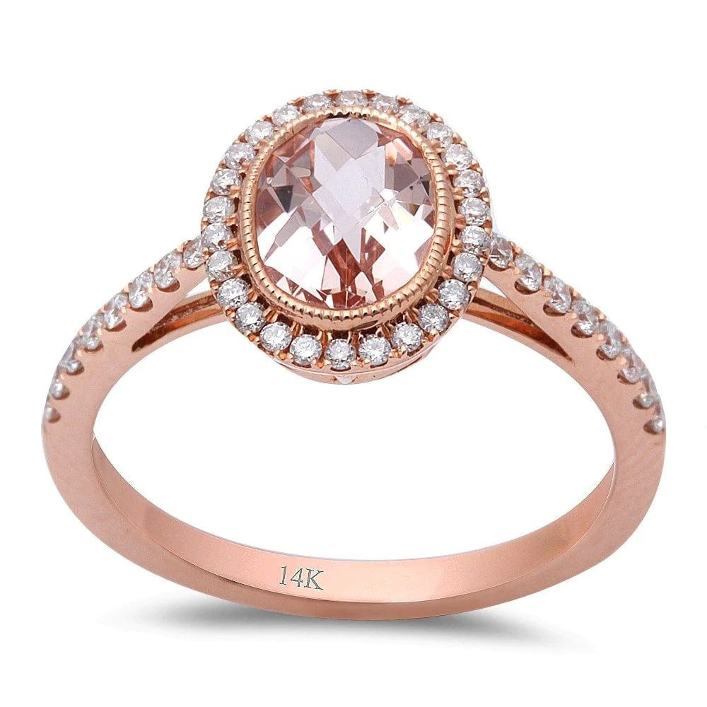 Sonara Fine Jewelry Rings Morganite and Diamond Halo Ring Classic Design 14K Rose Gold